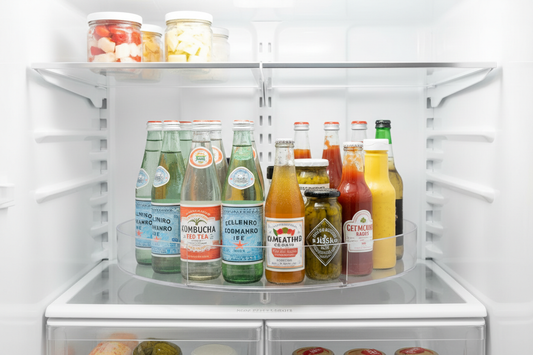 Lazy Susan turntable organizing refrigerator drinks